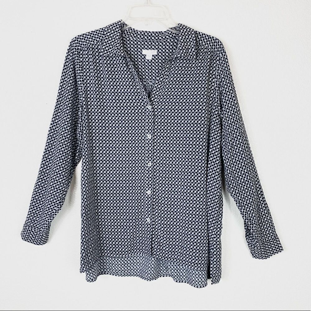 (L Petite) J. Jill Grey & Black Square Spotted Button Up Shirt